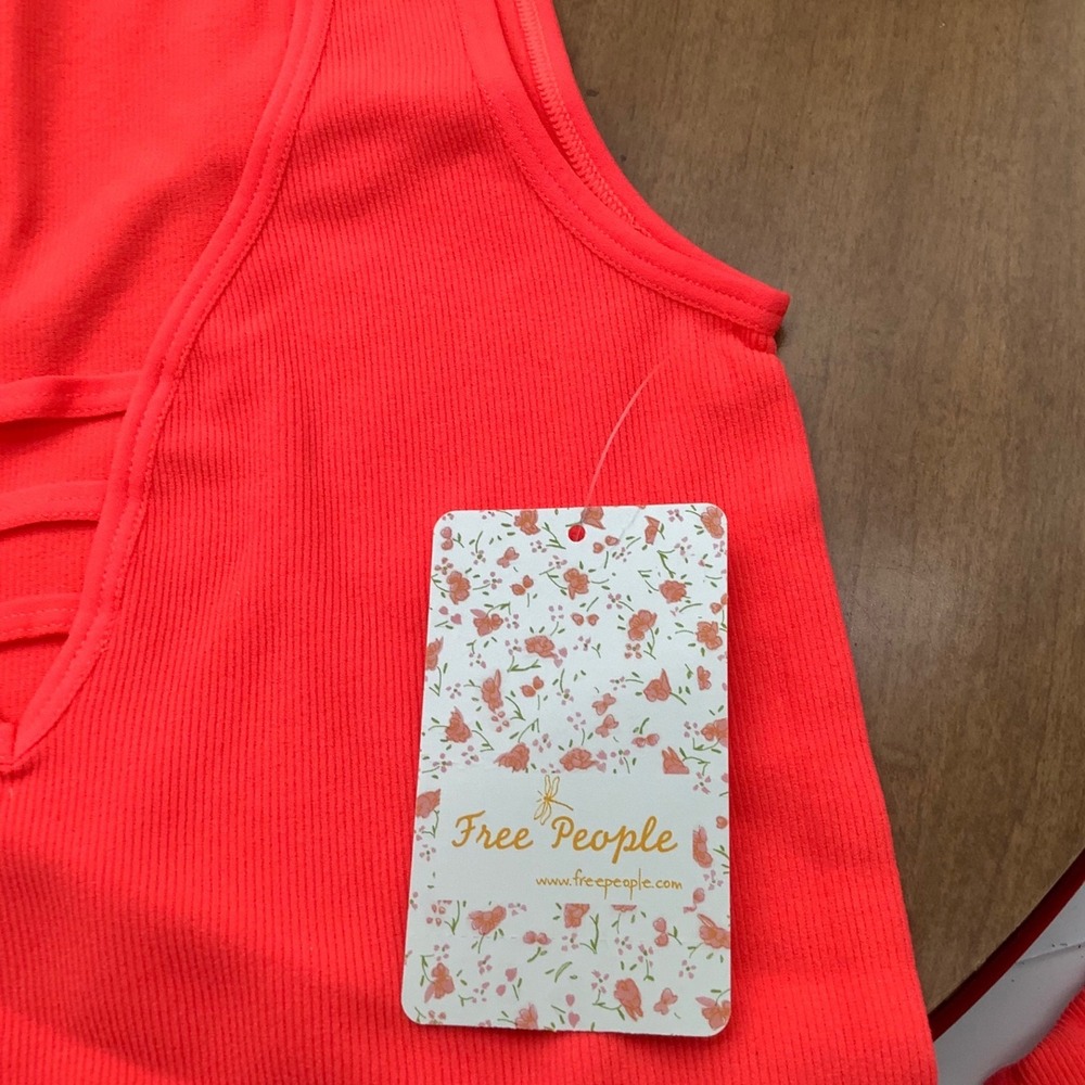 Free People Intimately Neon Pink Ribbed Strappy V-Neck Crop Top OB932821 M/L NEW - Picture 8 of 10